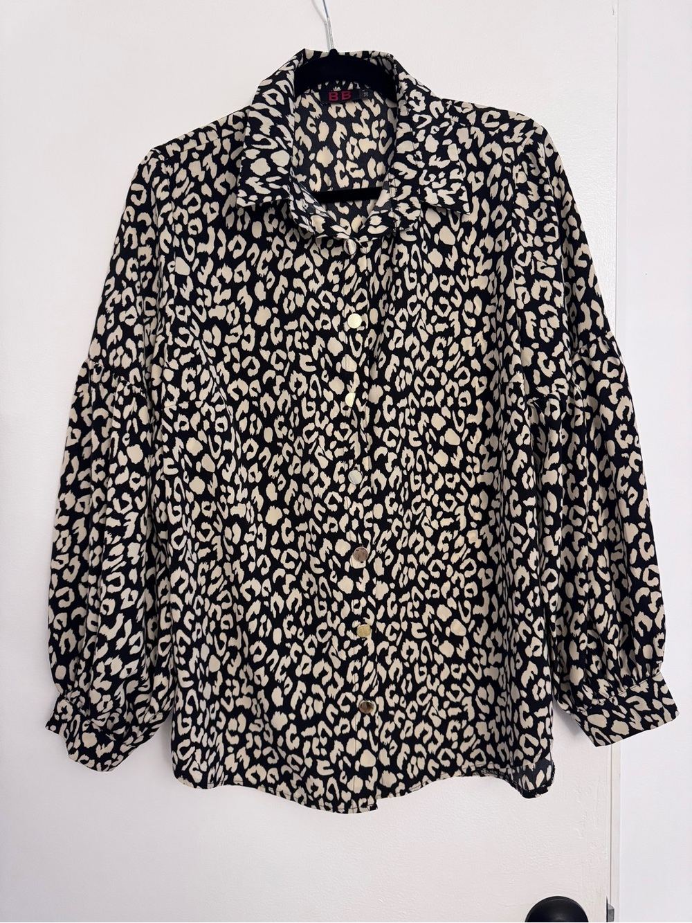 Leopard Print Button-Down Shirt - Black & Cream